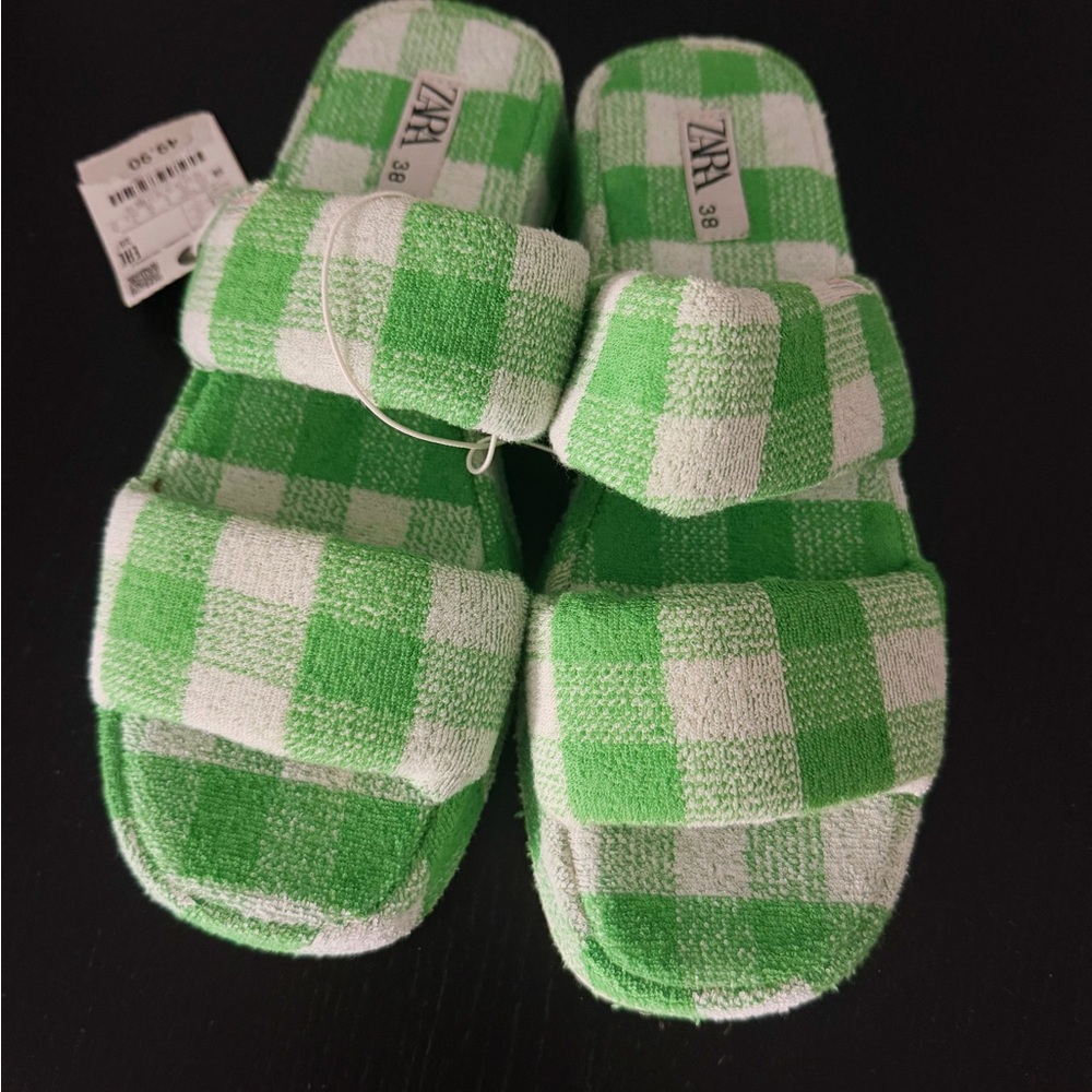 Zara Green and White Plaid Sandal